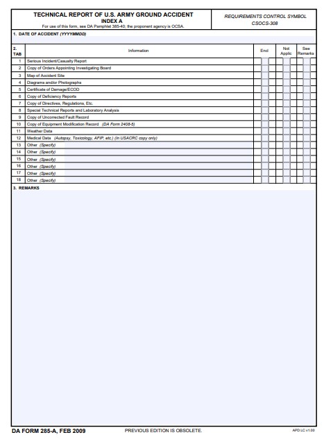 Download da Form 285-A