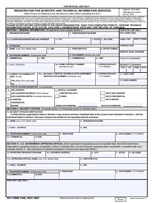 Download dd Form 1540