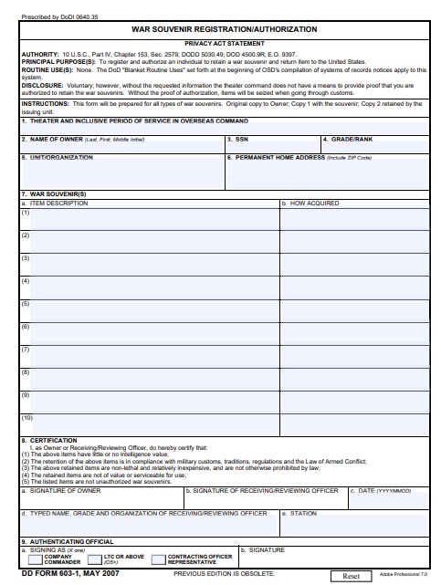 Download dd Form 603-1