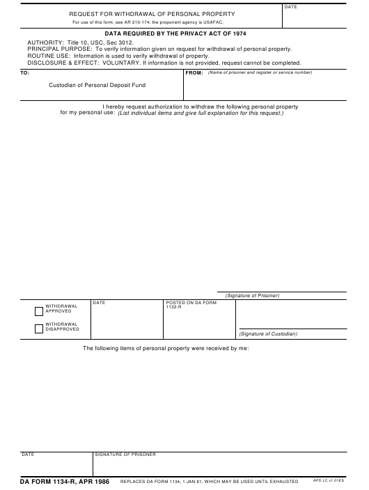 DA Form 1134-R form preview