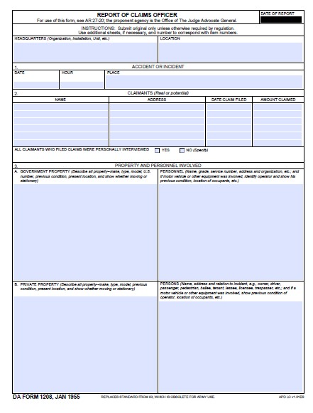 DA Form 1208 form preview