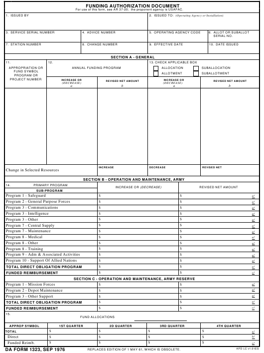 DA Form 1323 form preview