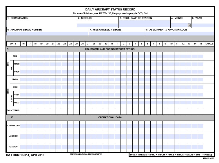 DA Form 1352-1 form preview