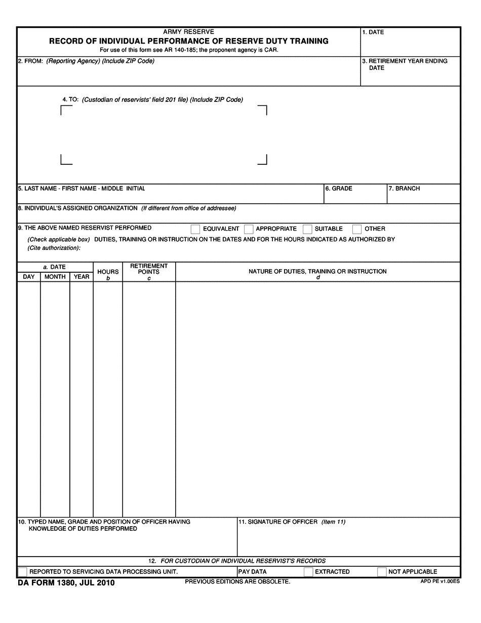 DA Form 1380 form preview