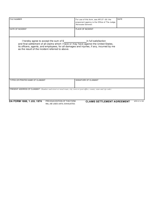 DA Form 1666 form preview
