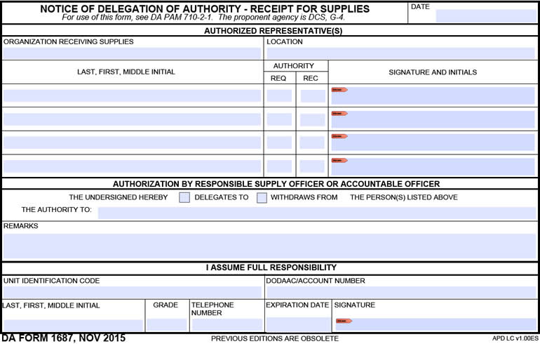 DA Form 1687 form preview