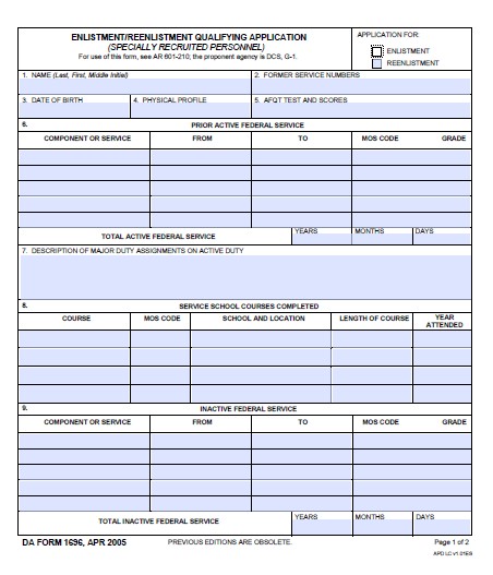 DA Form 1696 form preview