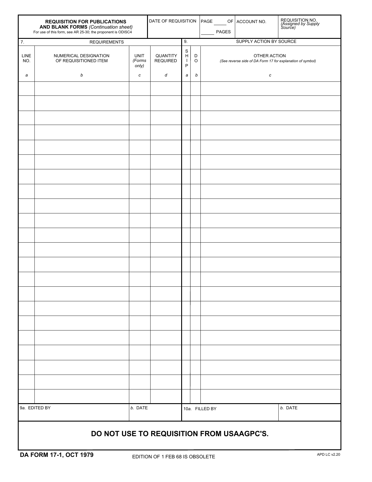 DA Form 17-1 form preview