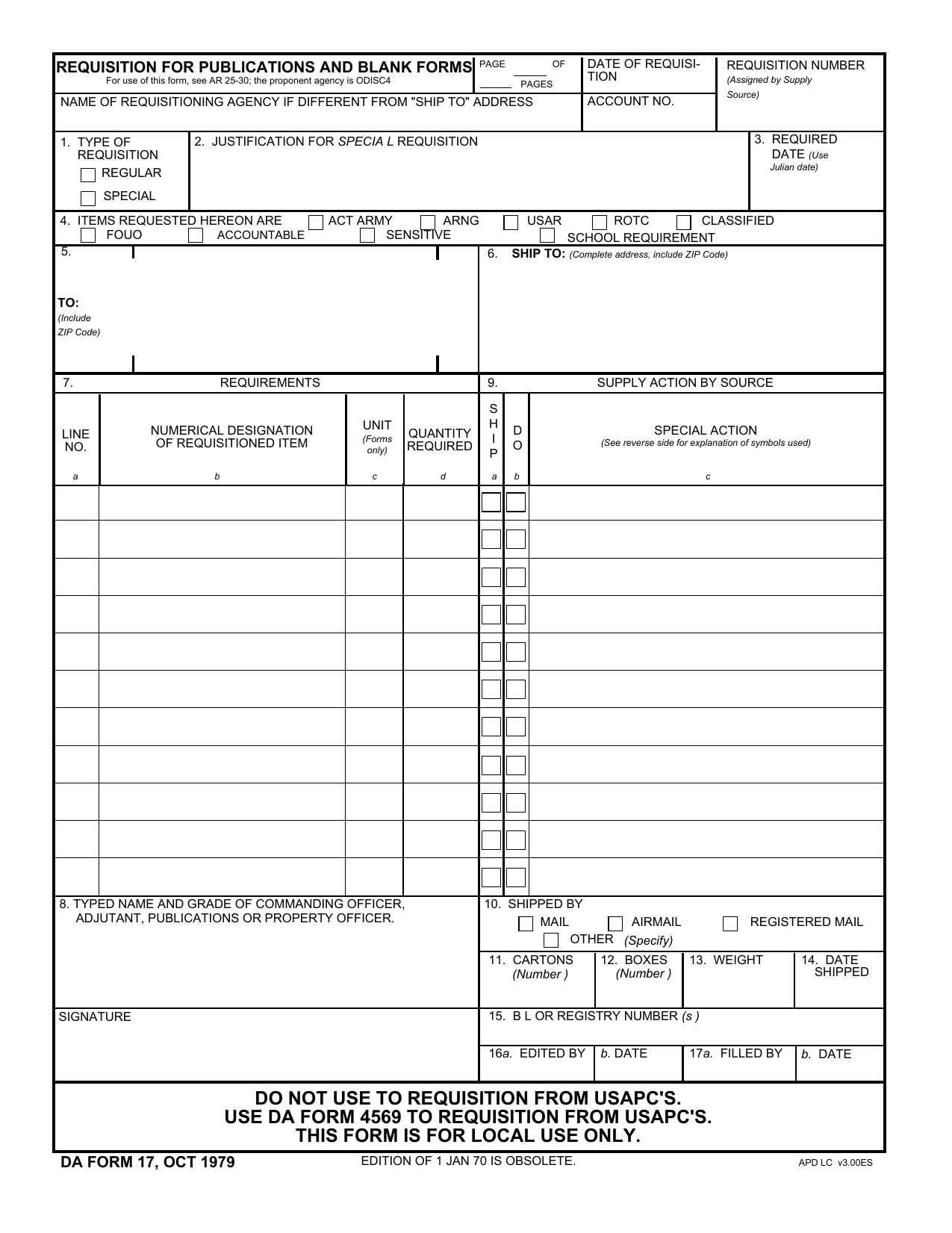 DA Form 17 form preview