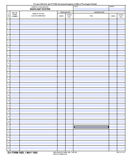 DA Form 1829 form preview