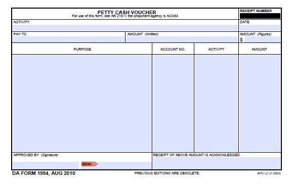 DA Form 1994 form preview