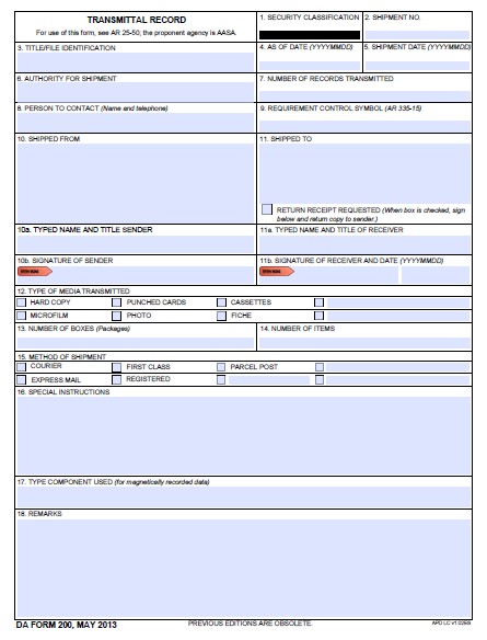 DA Form 200 form preview