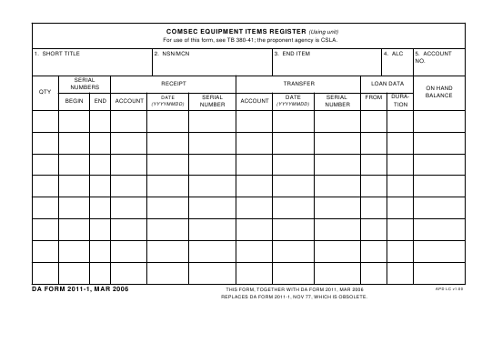 DA Form 2011-1 form preview