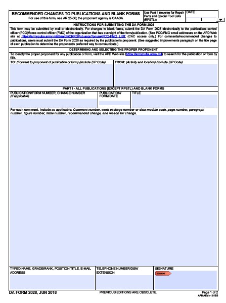 DA Form 2028 form preview
