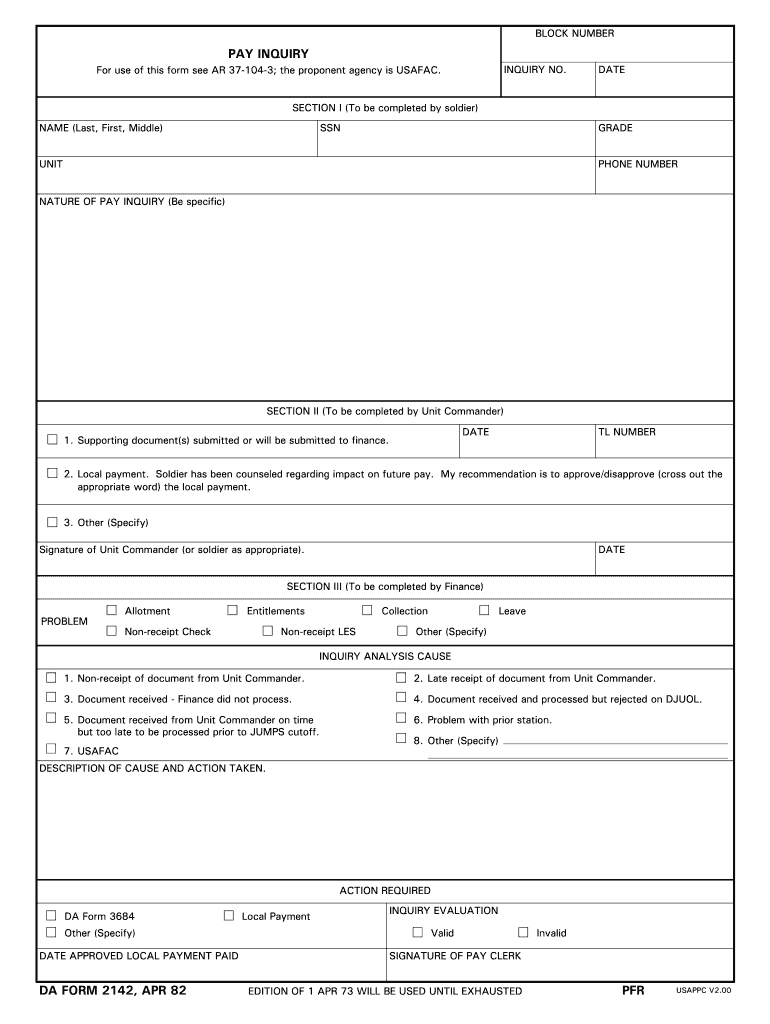 DA Form 2142 form preview