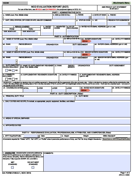 DA Form 2166-9-1 form preview