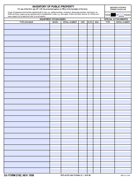 DA Form 2182 form preview