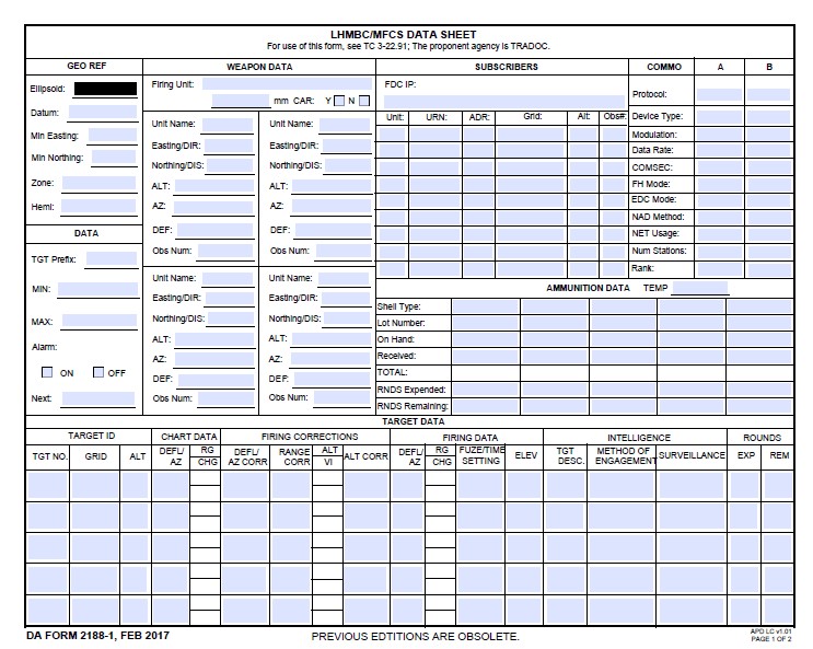 DA Form 2188-1 form preview