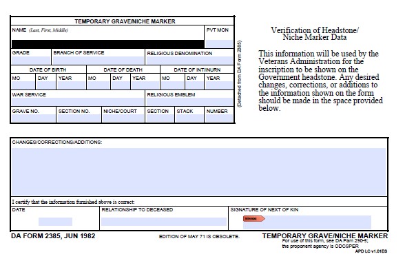 DA Form 2385 form preview