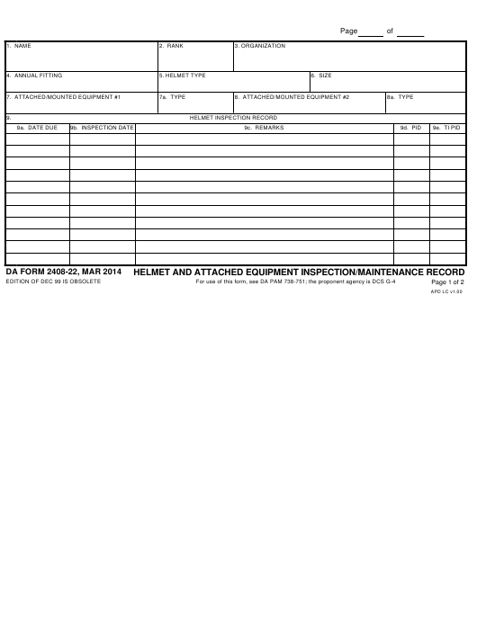 DA Form 2408-22 form preview