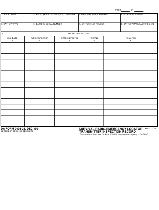 DA Form 2408-23 form preview