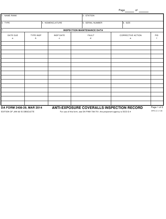 DA Form 2408-29 form preview