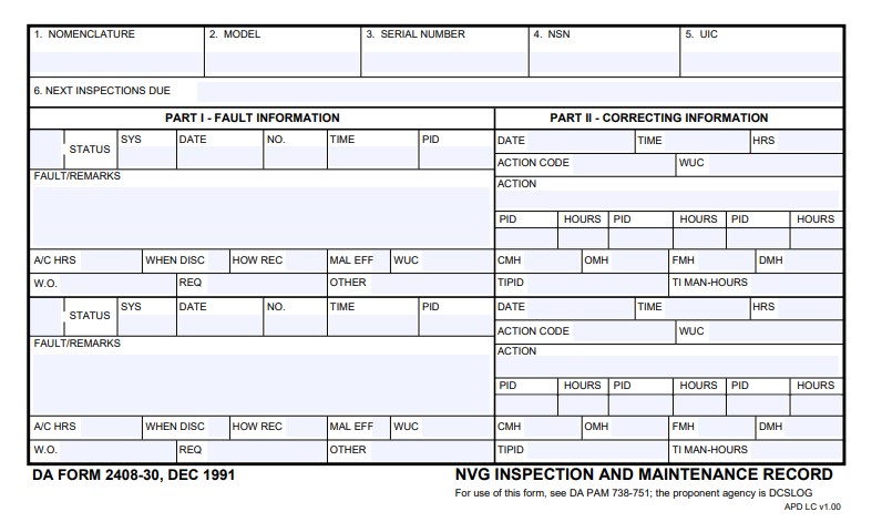 DA Form 2408-30 form preview
