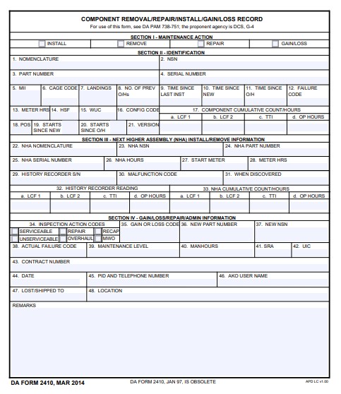 DA Form 2410 form preview