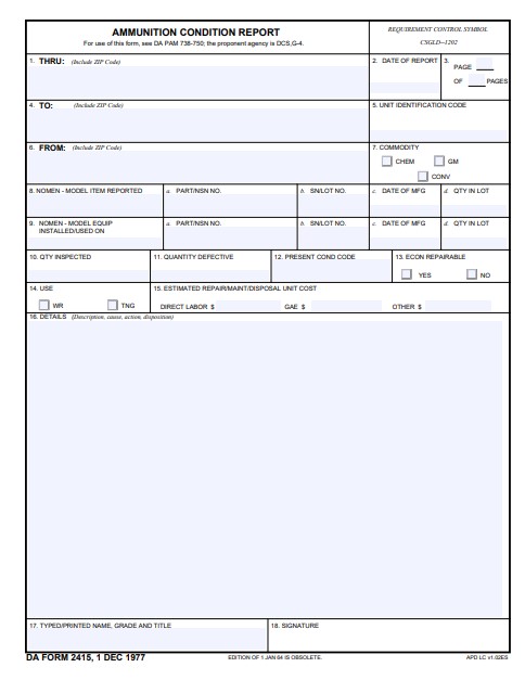 DA Form 2415 form preview