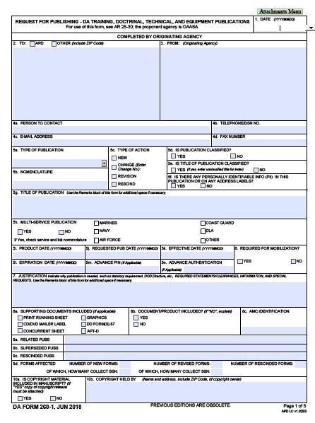 DA Form 260-1 form preview
