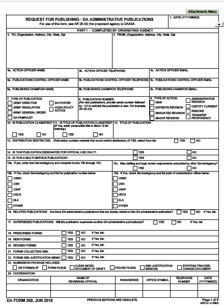 DA Form 260 form preview