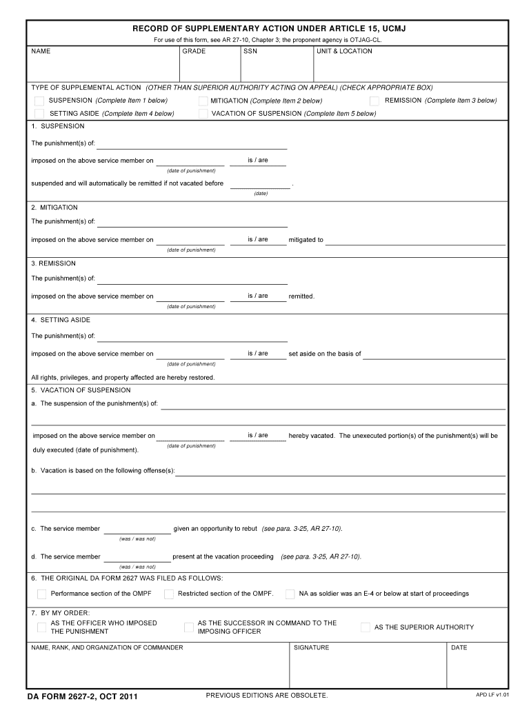 DA Form 2627-2 form preview