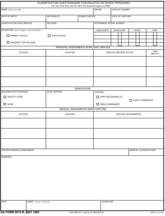 DA Form 2673-R form preview