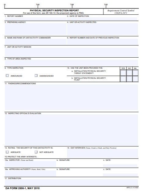 DA Form 2806-1 form preview