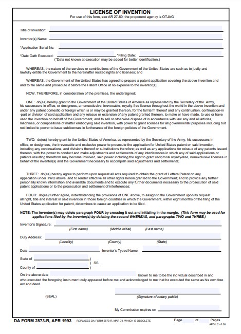 DA Form 2873-R form preview