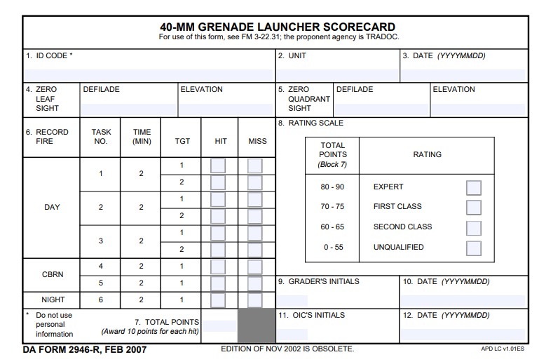 DA Form 2946-R form preview