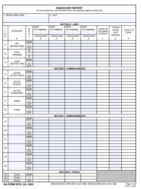DA Form 2970 form preview