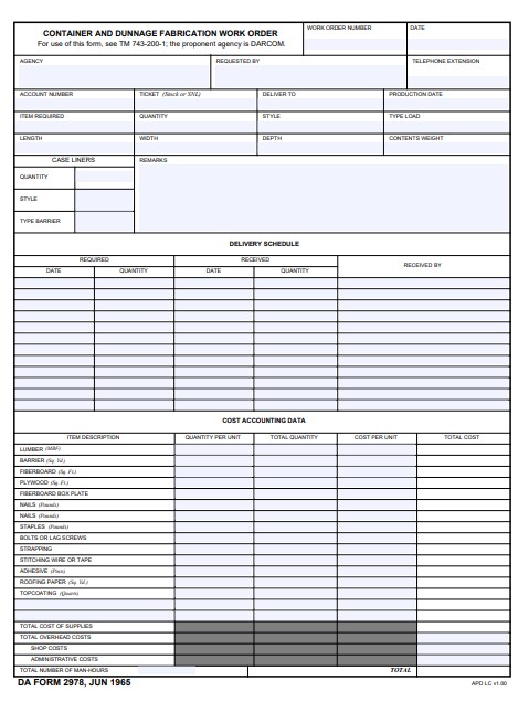 DA Form 2978 form preview