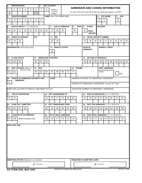 DA Form 2985 form preview