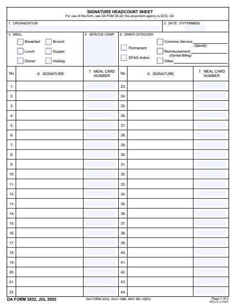 DA Form 3032 form preview