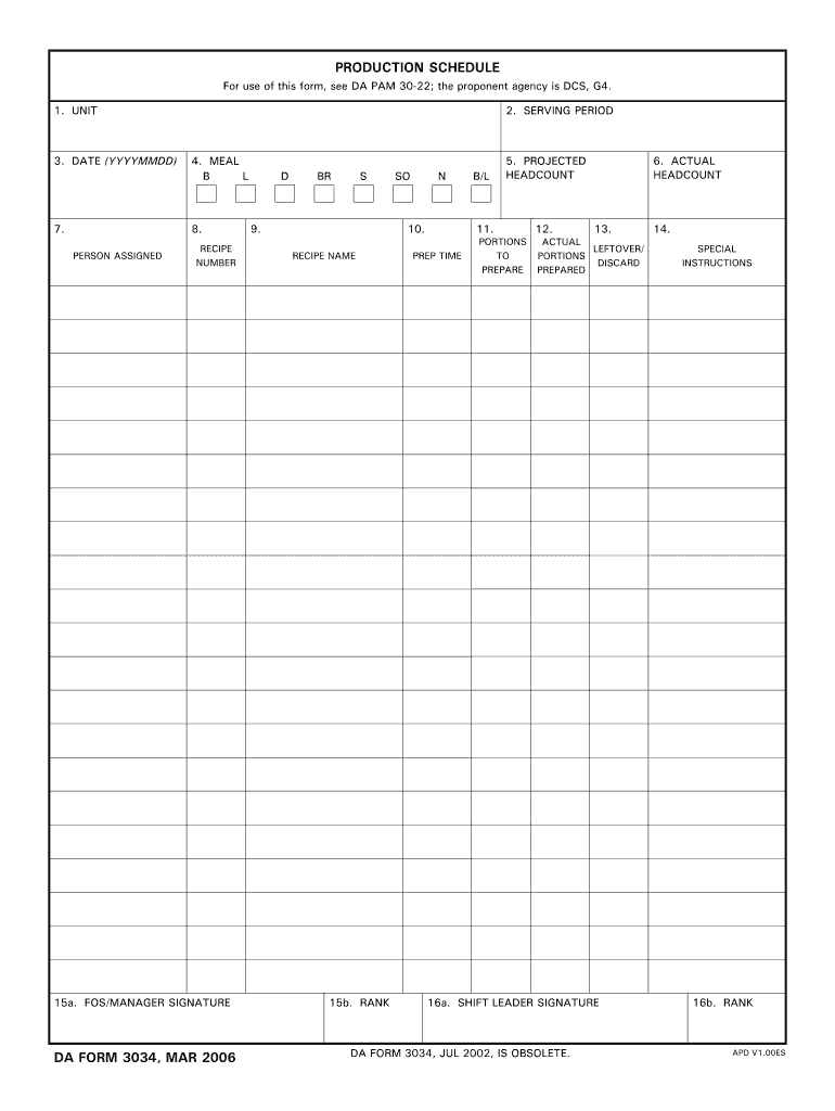 DA Form 3034 form preview