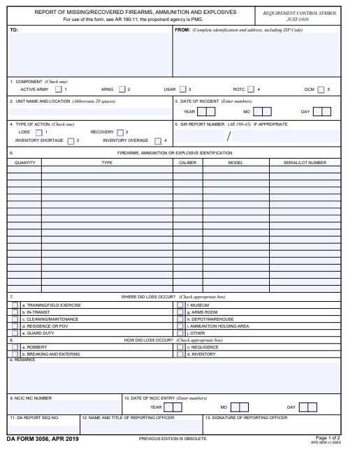 DA Form 3056 form preview