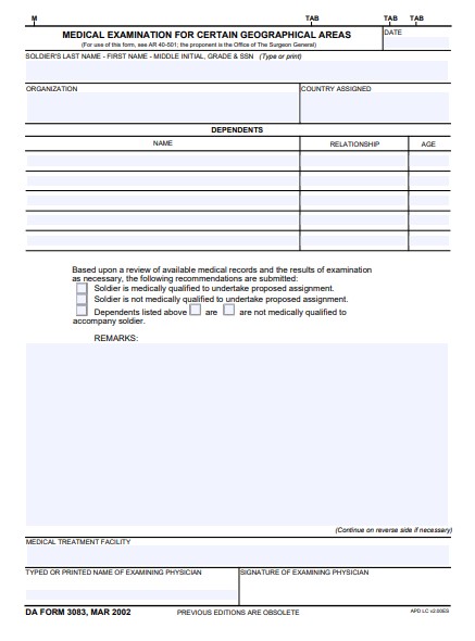 DA Form 3083 form preview