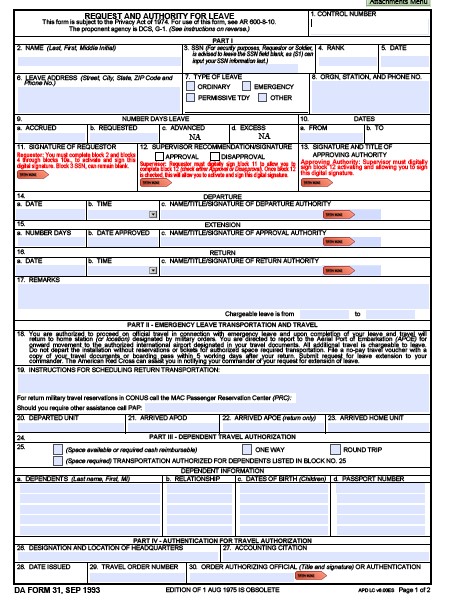 DA Form 31 form preview