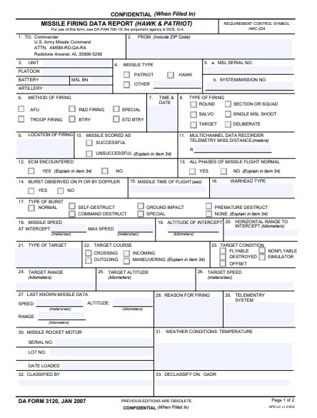 DA Form 3120 form preview