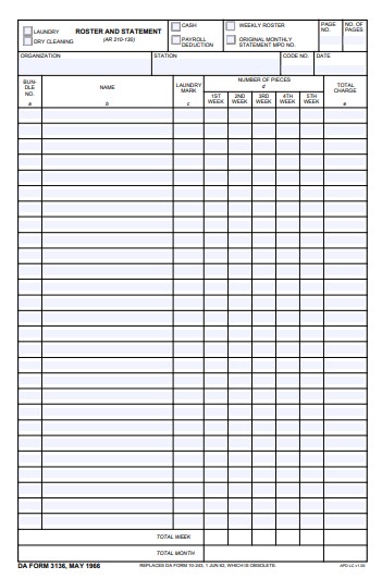 DA Form 3136 form preview