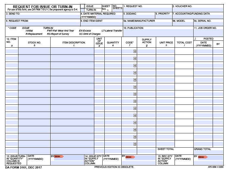 DA Form 3161 form preview