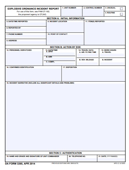 DA Form 3265 form preview