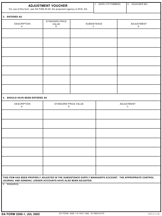 DA Form 3295-1 form preview