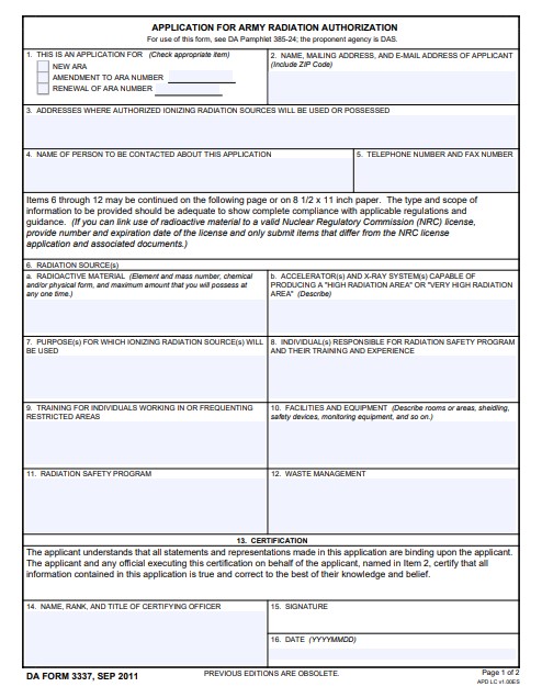 DA Form 3337 form preview